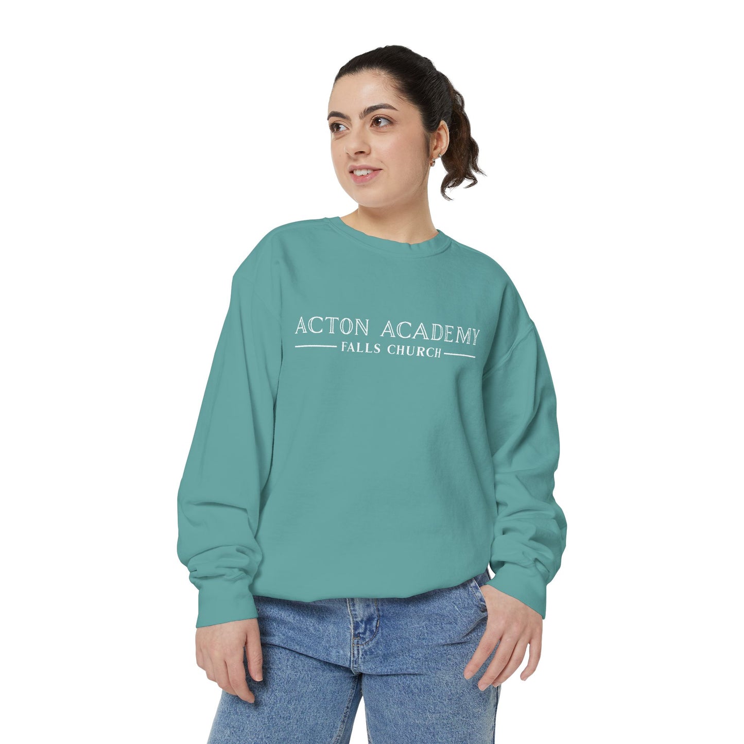 Acton Academy Falls Church White Logo Unisex Garment-Dyed Sweatshirt