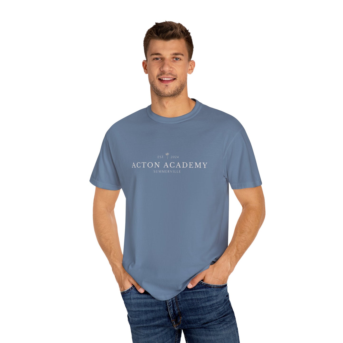 Acton Academy Summerville with Find a Calling on back Unisex Garment-Dyed T-shirt