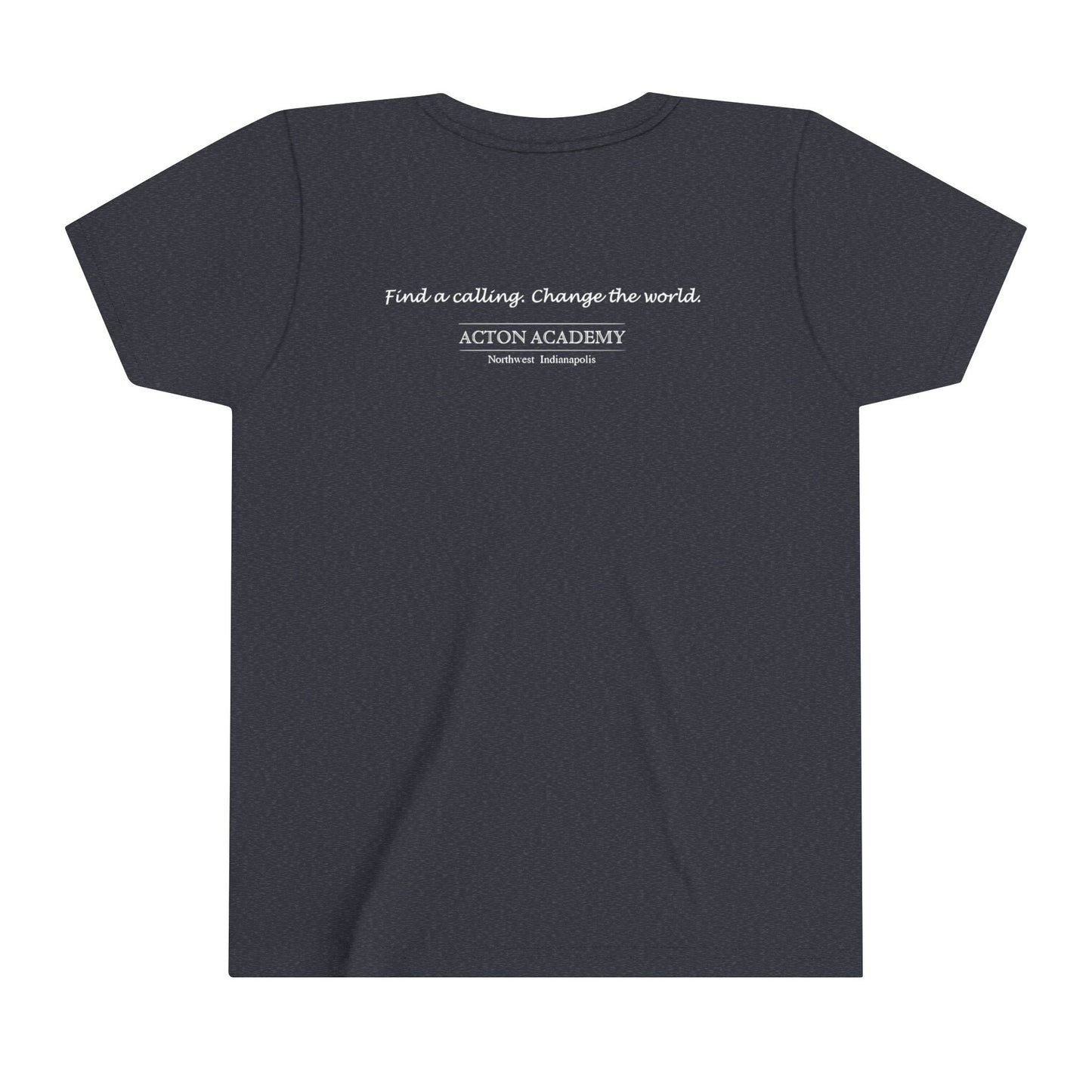 Acton Academy Blue Striped w/NW Indy on back Youth Short Sleeve Tee