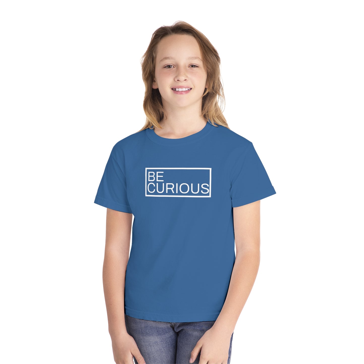 Be Curious Box with Acton Academy Summerville on back Youth Midweight Tee