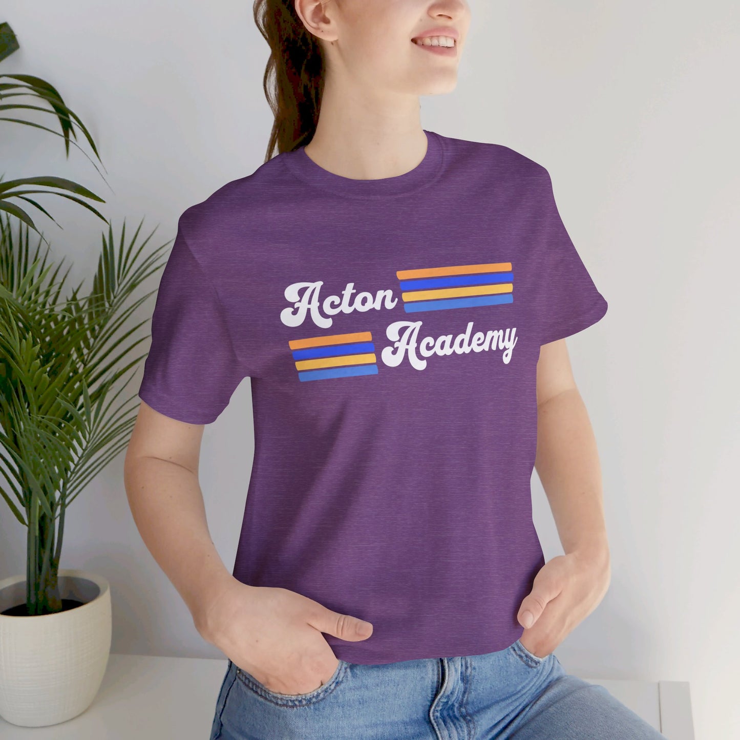 Acton Academy Blue Striped Unisex Jersey Short Sleeve T-shirt