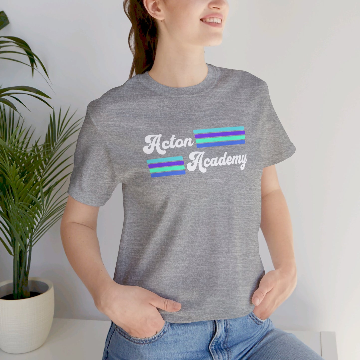 Acton Academy Aqua Striped with Ivy Greene on back Unisex Jersey Short Sleeve Tee