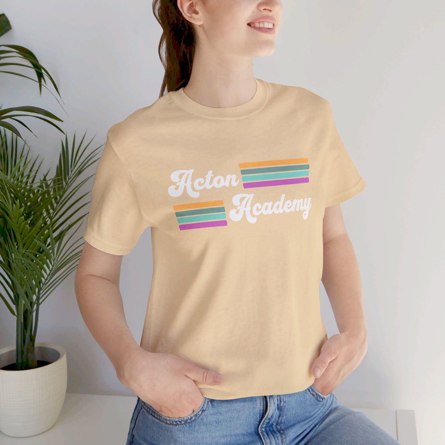 Acton Academy Purple Striped Unisex Jersey Short Sleeve Tee
