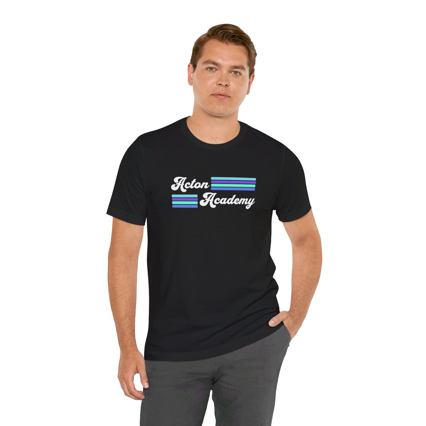 Acton Academy Aqua Striped Unisex Jersey Short Sleeve Tee