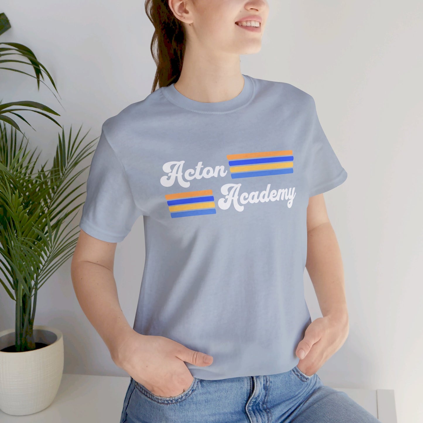 Acton Academy Blue Striped Unisex Jersey Short Sleeve T-shirt