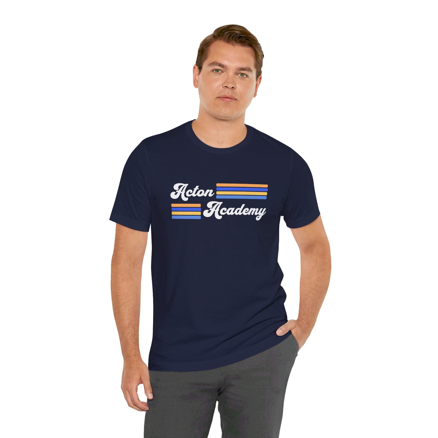 Acton Academy Blue Striped Unisex Jersey Short Sleeve T-shirt
