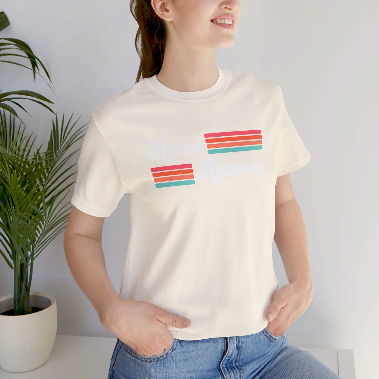 Acton Academy Pink Striped Unisex Jersey Short Sleeve Tee