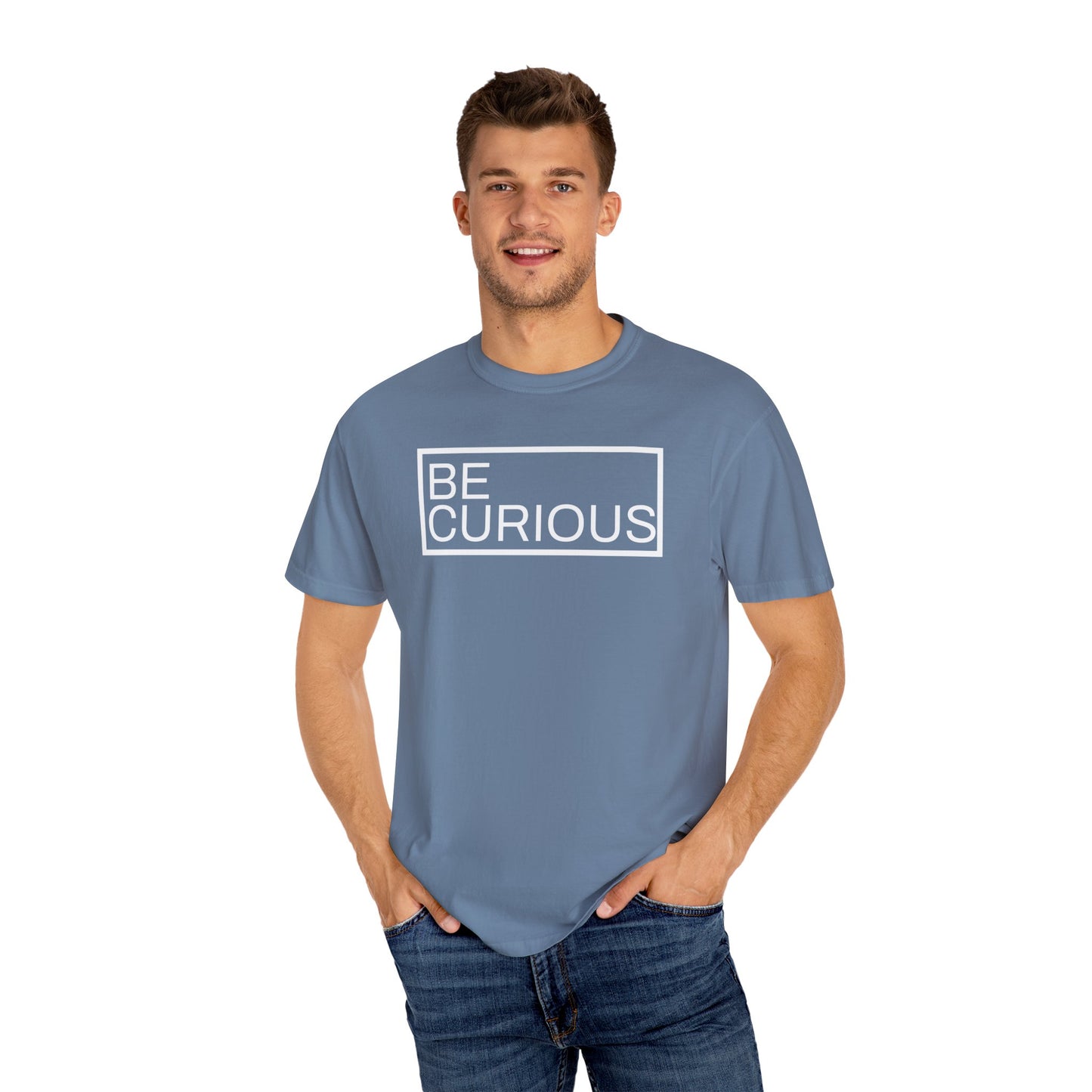 Be Curious Box with small Acton Academy Summerville on back Unisex Garment-Dyed T-shirt