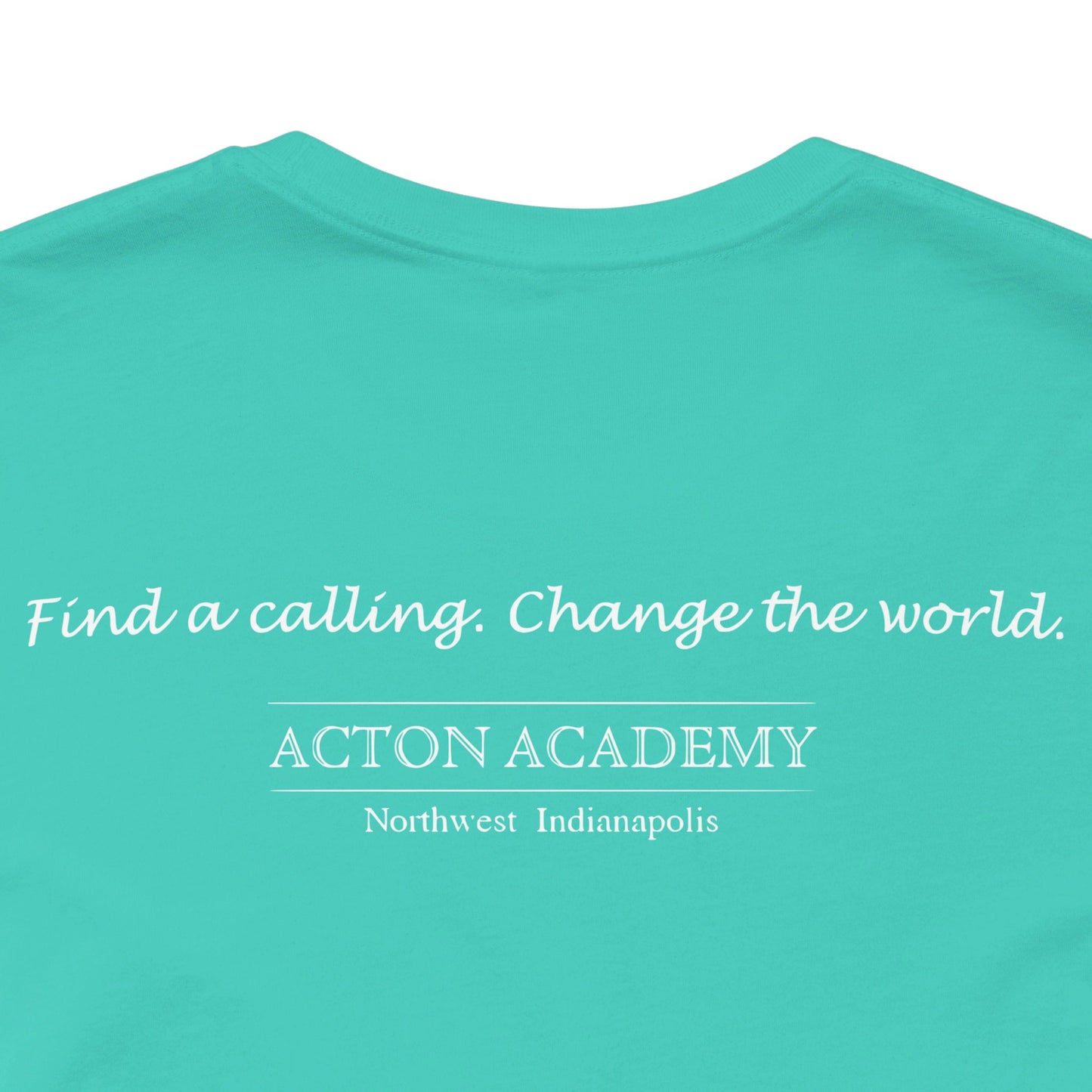 Acton Academy Blue Striped w/ NW Indy on back Unisex Jersey Short Sleeve T-shirt