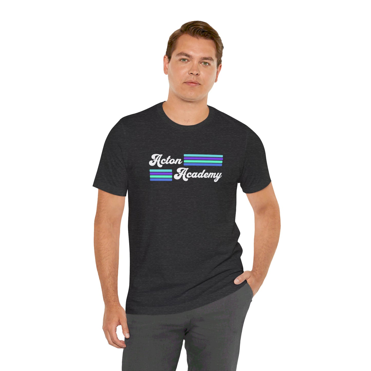 Acton Academy Aqua Striped Unisex Jersey Short Sleeve Tee