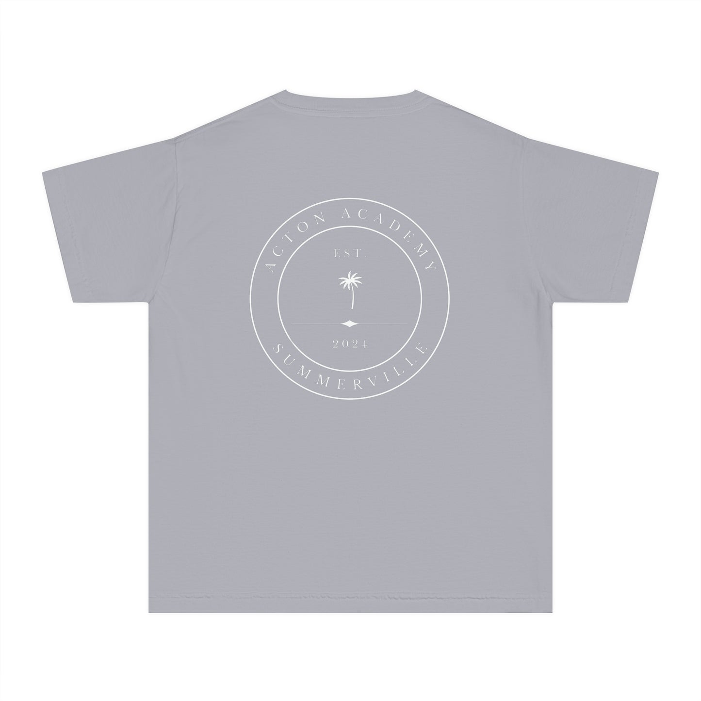 Be Curious Box with Acton Academy Summerville on back Youth Midweight Tee