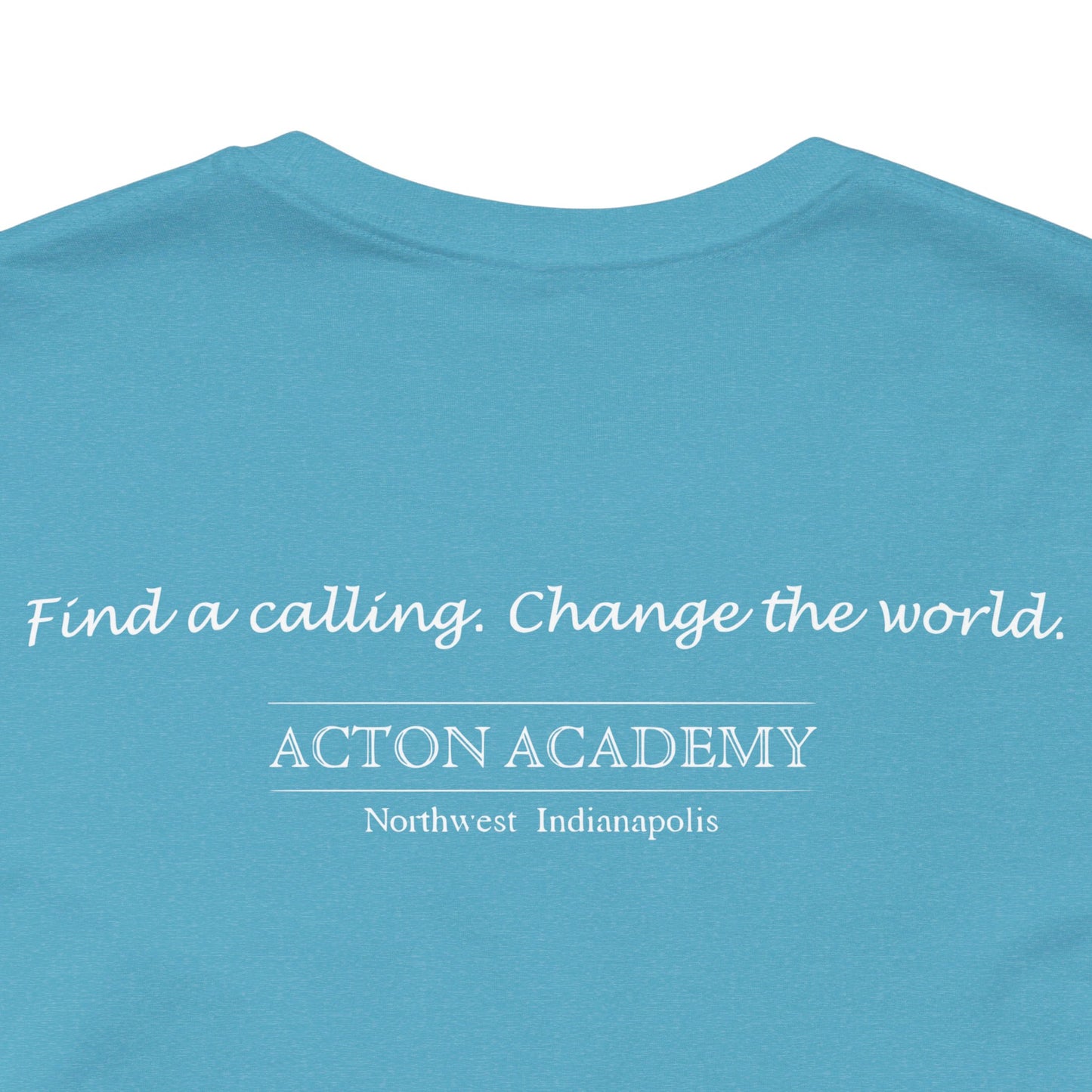 Acton Academy Blue Striped w/ NW Indy on back Unisex Jersey Short Sleeve T-shirt