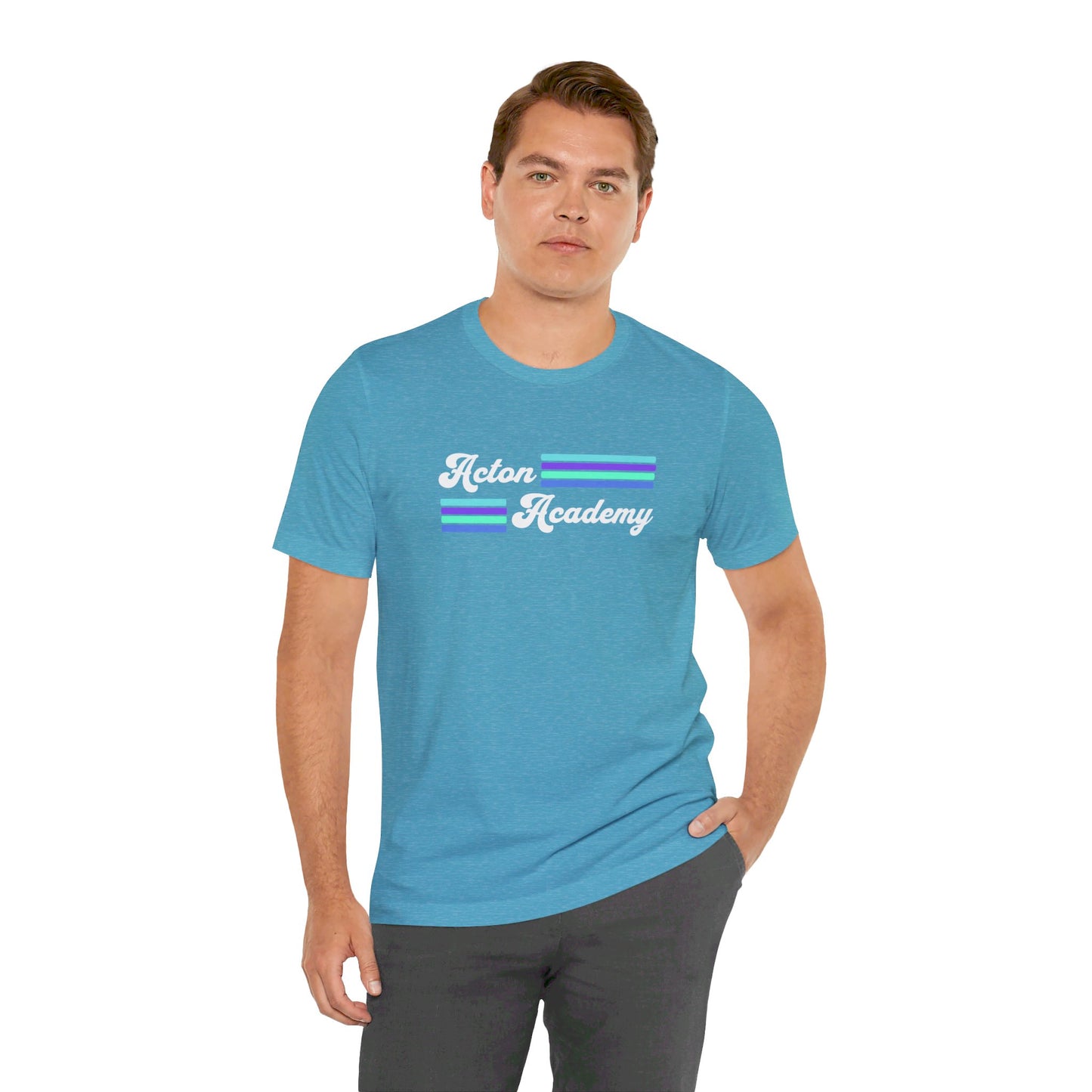 Acton Academy Aqua Striped with Ivy Greene on back Unisex Jersey Short Sleeve Tee