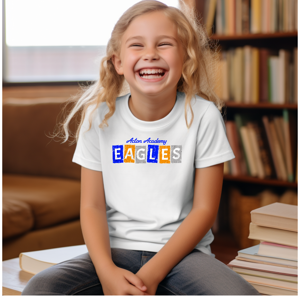 Acton Block Letters Orange Youth Short Sleeve Tee