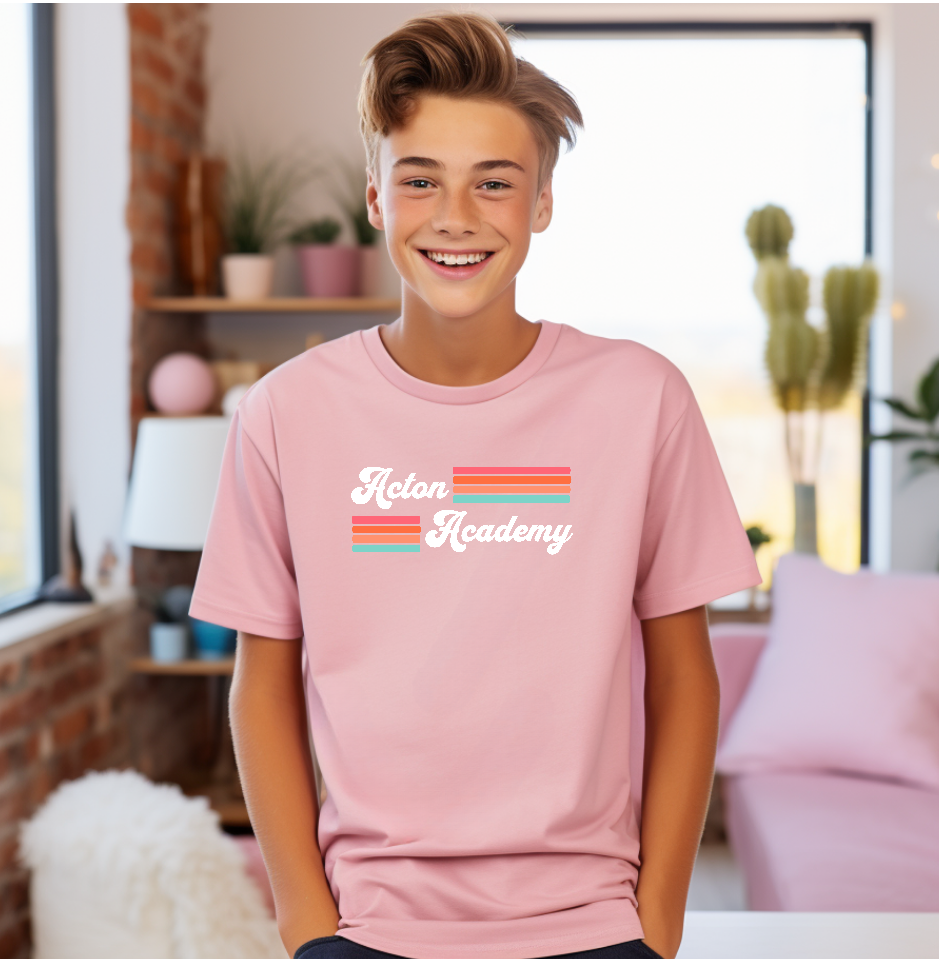 Acton Academy Pink Striped Youth Short Sleeve Tee
