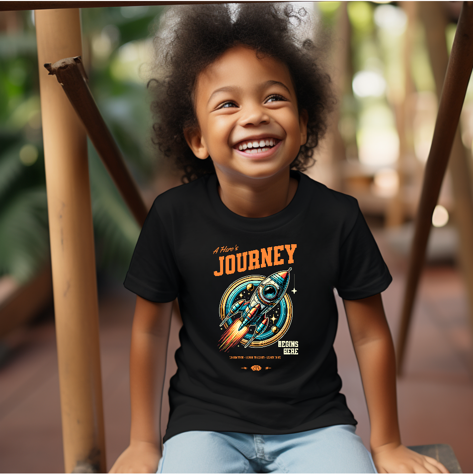 Hero's Journey Rocketship w/ Lighthouse International on back Youth Short Sleeve Tee