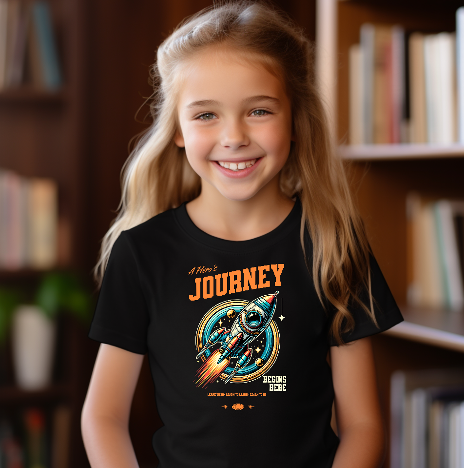 Hero's Journey Rocketship w/ Lighthouse International on back Youth Short Sleeve Tee
