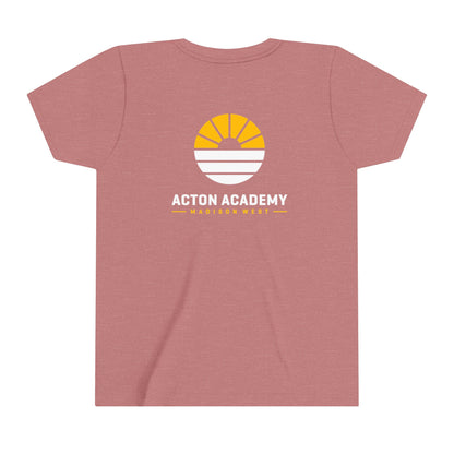 Acton Academy Blue Striped with Madison West on back Youth Short Sleeve Tee