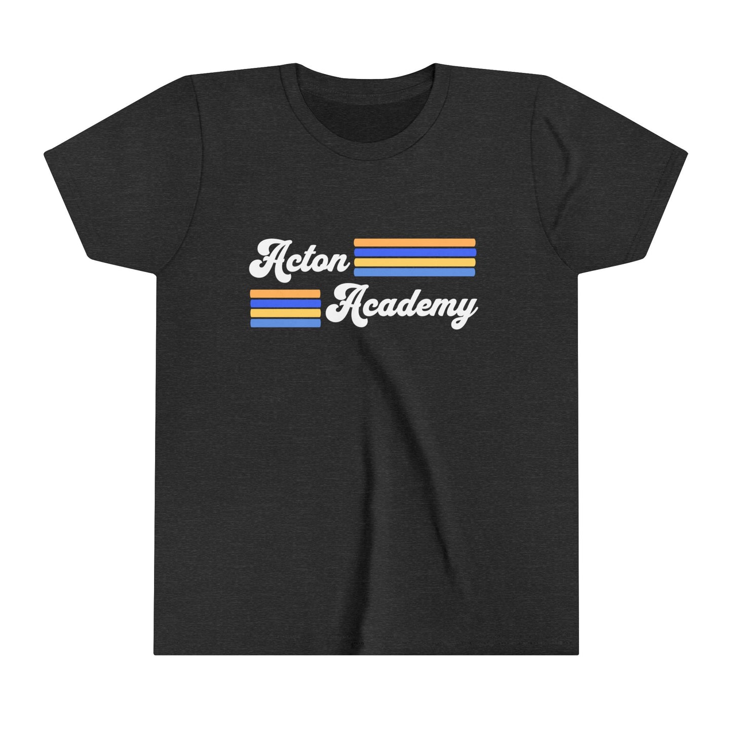 Acton Academy Blue Striped with Madison West on back Youth Short Sleeve Tee