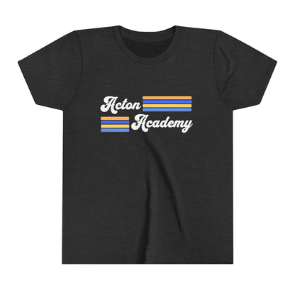 Acton Academy Blue Striped with Madison West on back Youth Short Sleeve Tee