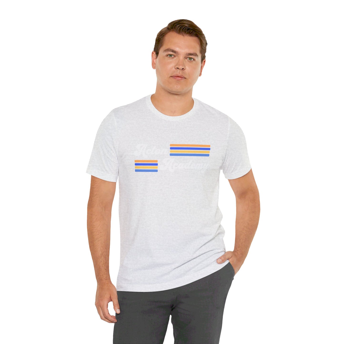 Acton Academy Blue Striped with Madison West on back Unisex Jersey Short Sleeve T-shirt