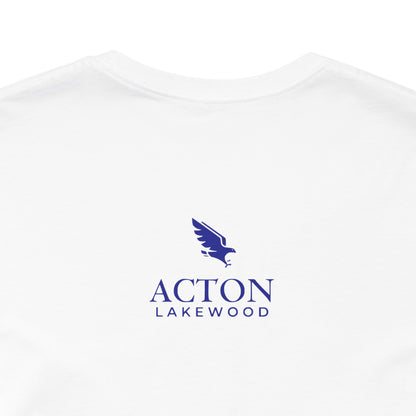 Hero's Journey Line Drawing with Acton Lakewood on back Unisex Jersey Short Sleeve Tee