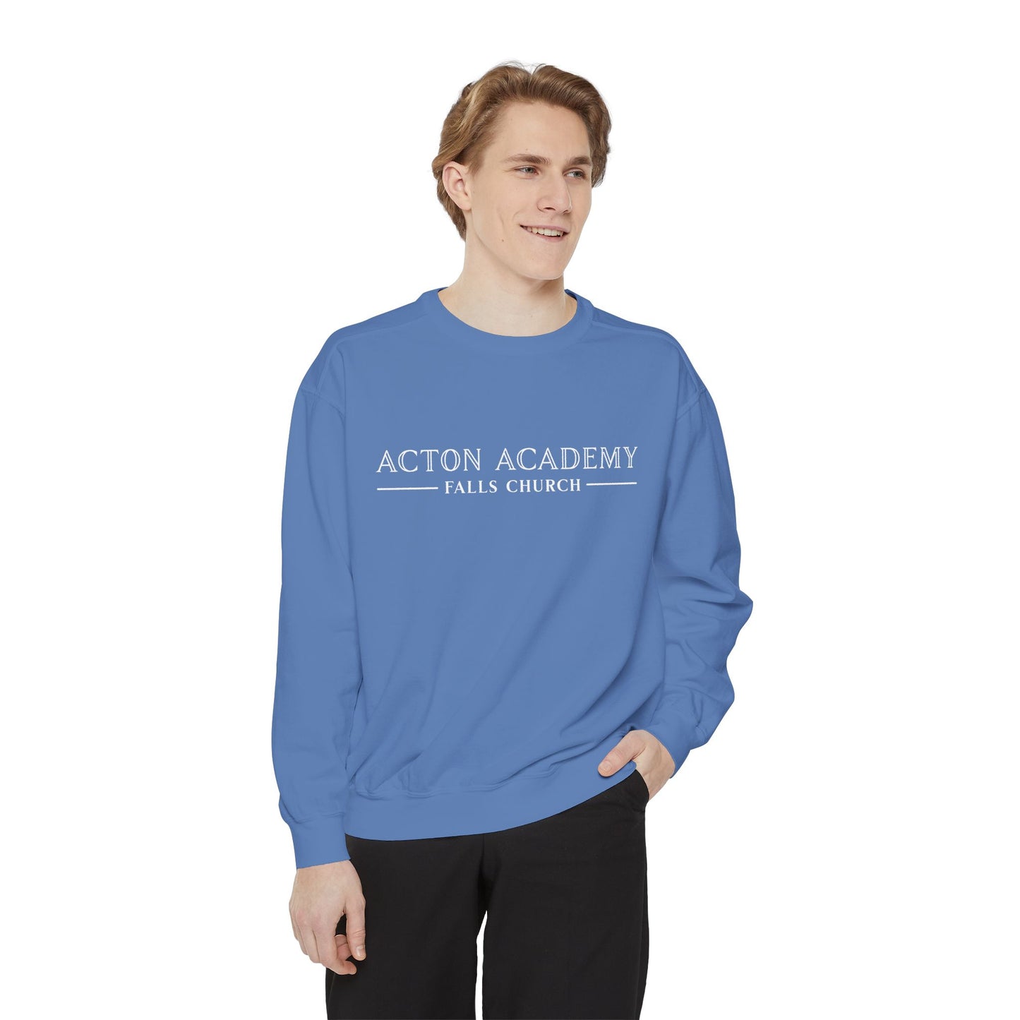 Acton Academy Falls Church White Logo Unisex Garment-Dyed Sweatshirt