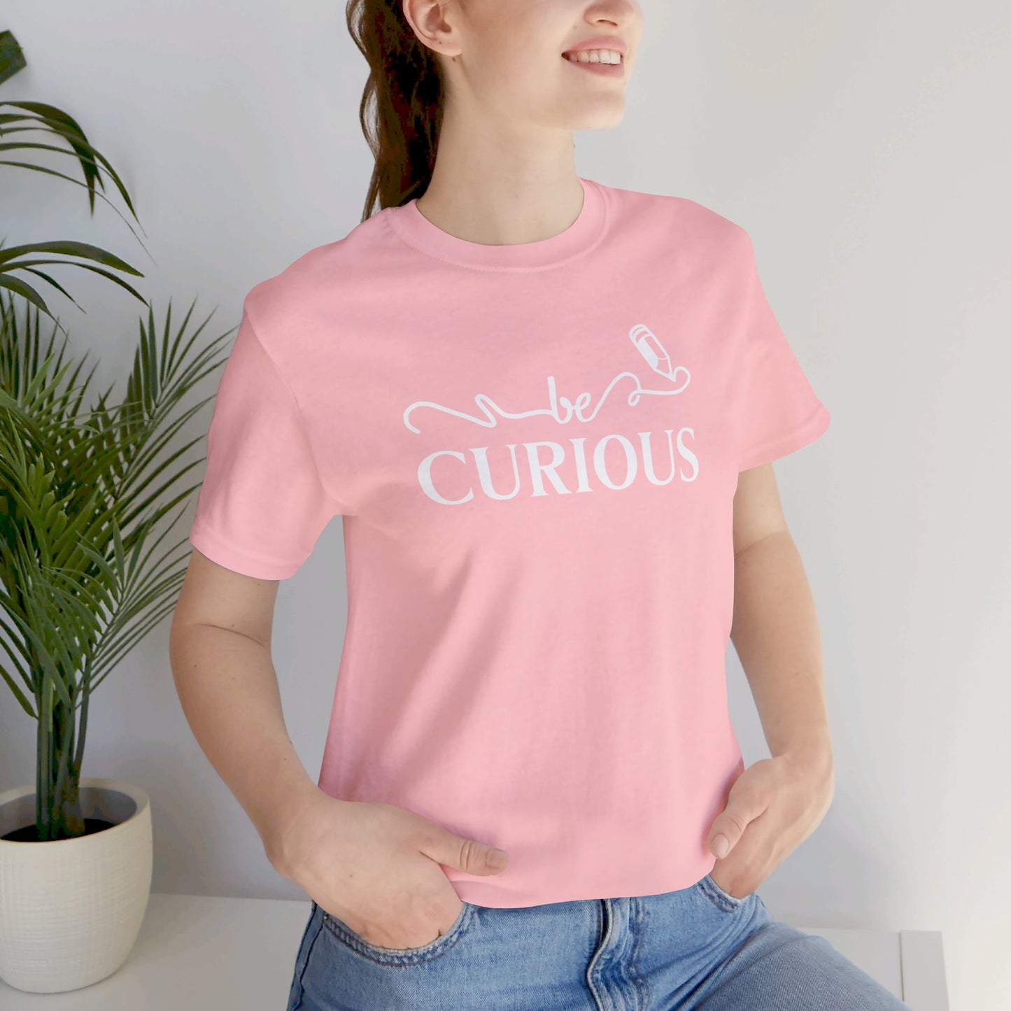 Be Curious with Madison West on back Unisex Jersey Short Sleeve Tee