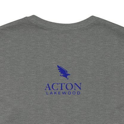 Hero's Journey Line Drawing with Acton Lakewood on back Unisex Jersey Short Sleeve Tee