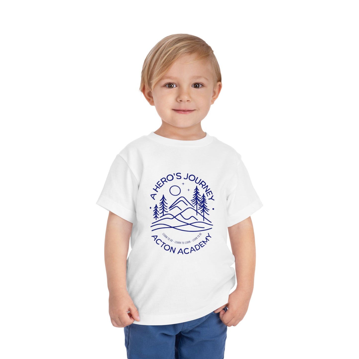 Hero's Journey Line Drawing with Acton Lakewood on back Toddler Short Sleeve Tee