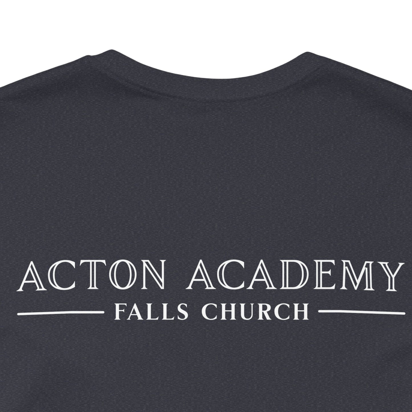 Be Curious with Falls Church on back Plain Unisex Jersey Short Sleeve Tee