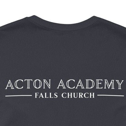 Be Curious with Falls Church on back Plain Unisex Jersey Short Sleeve Tee