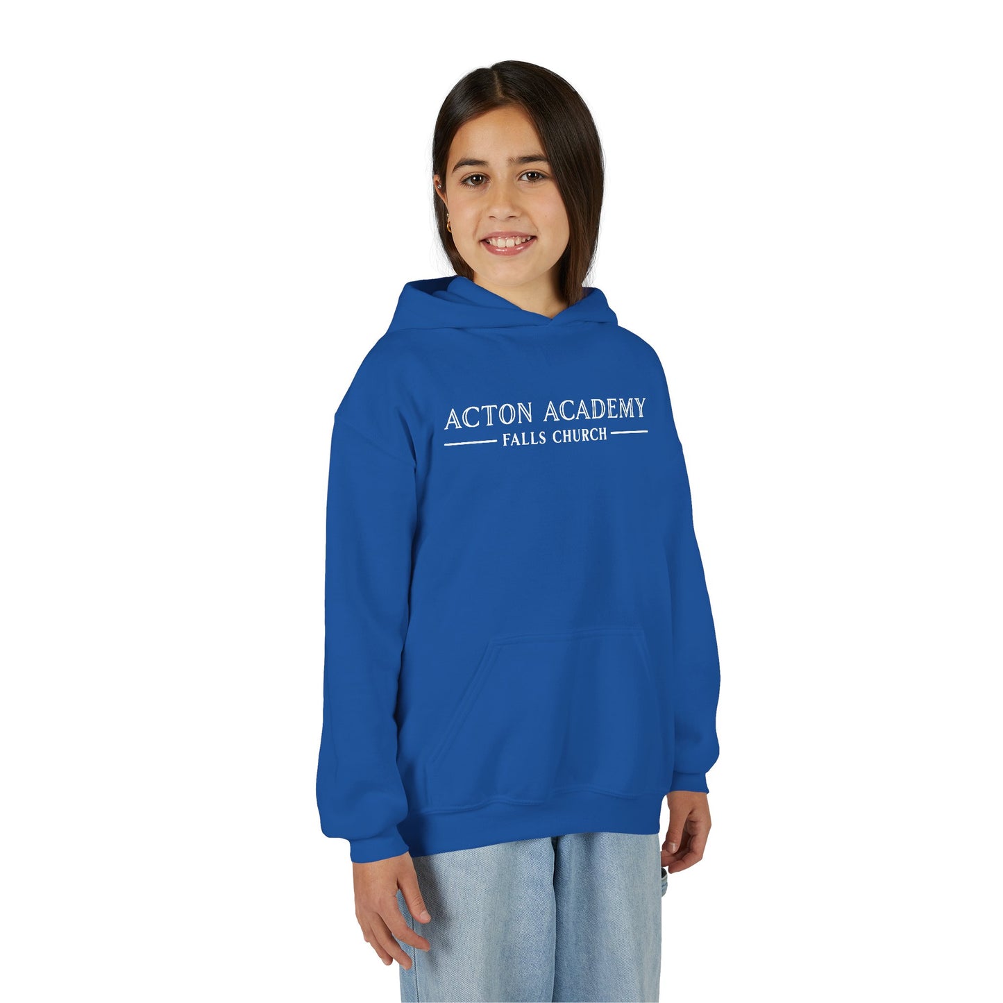 Acton Academy Falls Church White Logo Youth Hooded Sweatshirt