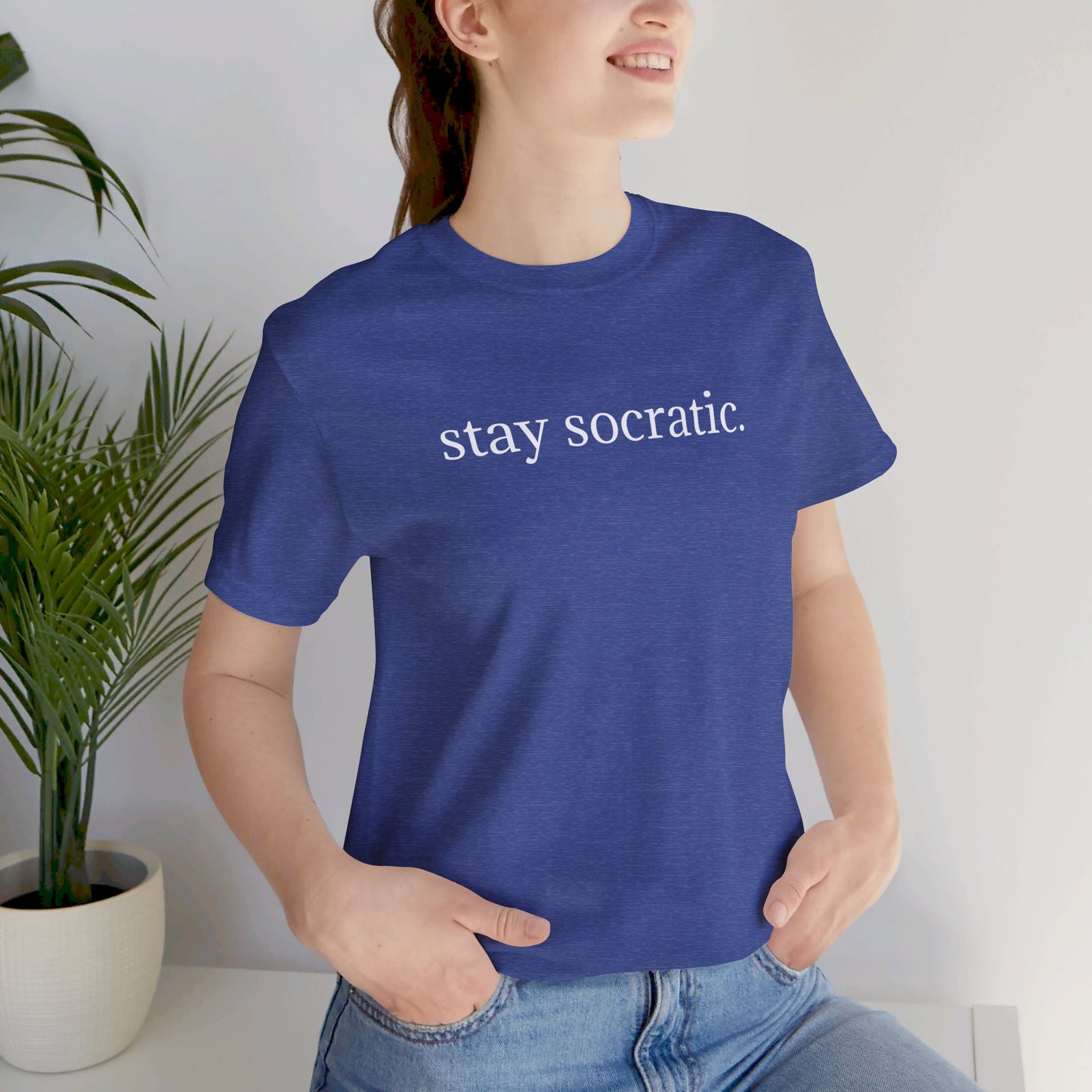 Stay Socratic Acton Madison West on back Unisex Jersey Short Sleeve Tee