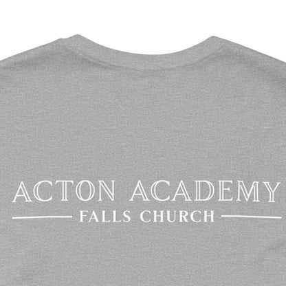 Be Curious with Falls Church on back Plain Unisex Jersey Short Sleeve Tee