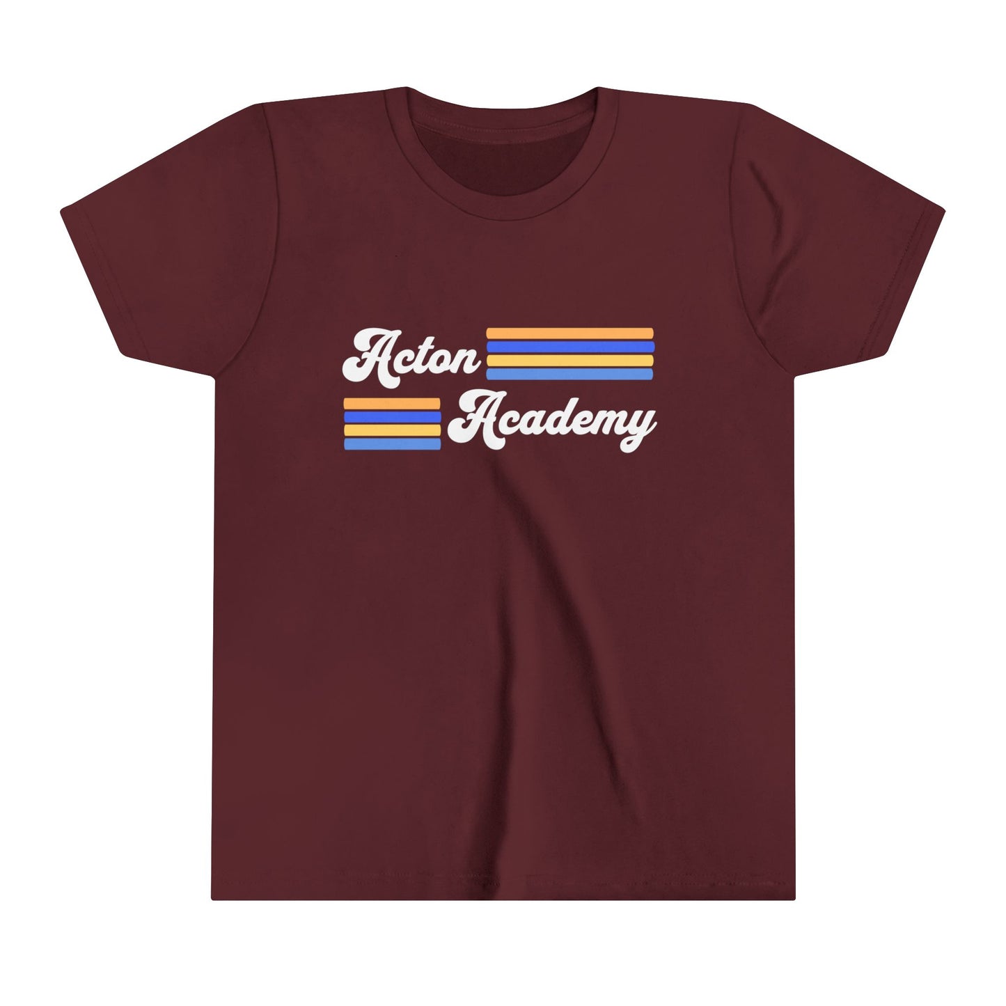 Acton Academy Blue Striped with Madison West on back Youth Short Sleeve Tee