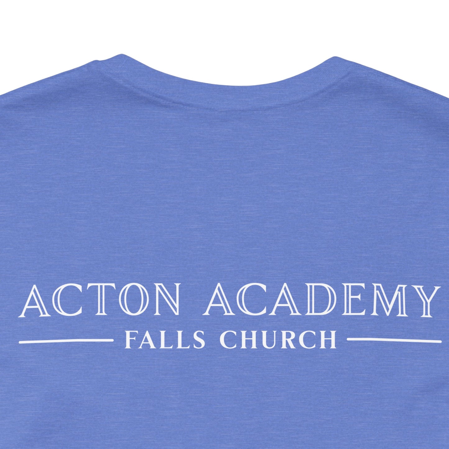 Be Curious with Falls Church on back Plain Unisex Jersey Short Sleeve Tee