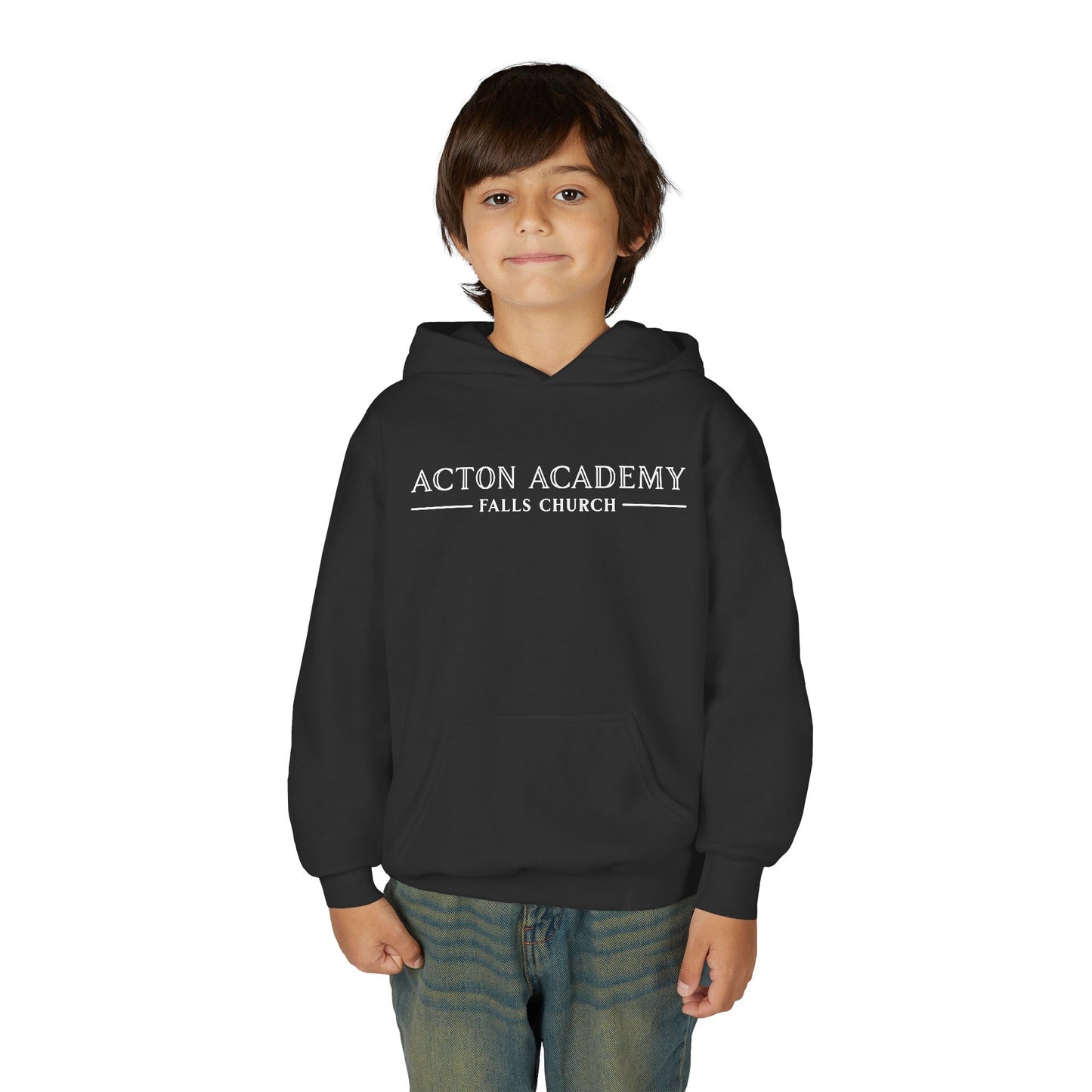 Acton Academy Falls Church White Logo Youth Hooded Sweatshirt