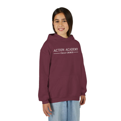 Acton Academy Falls Church White Logo Youth Hooded Sweatshirt