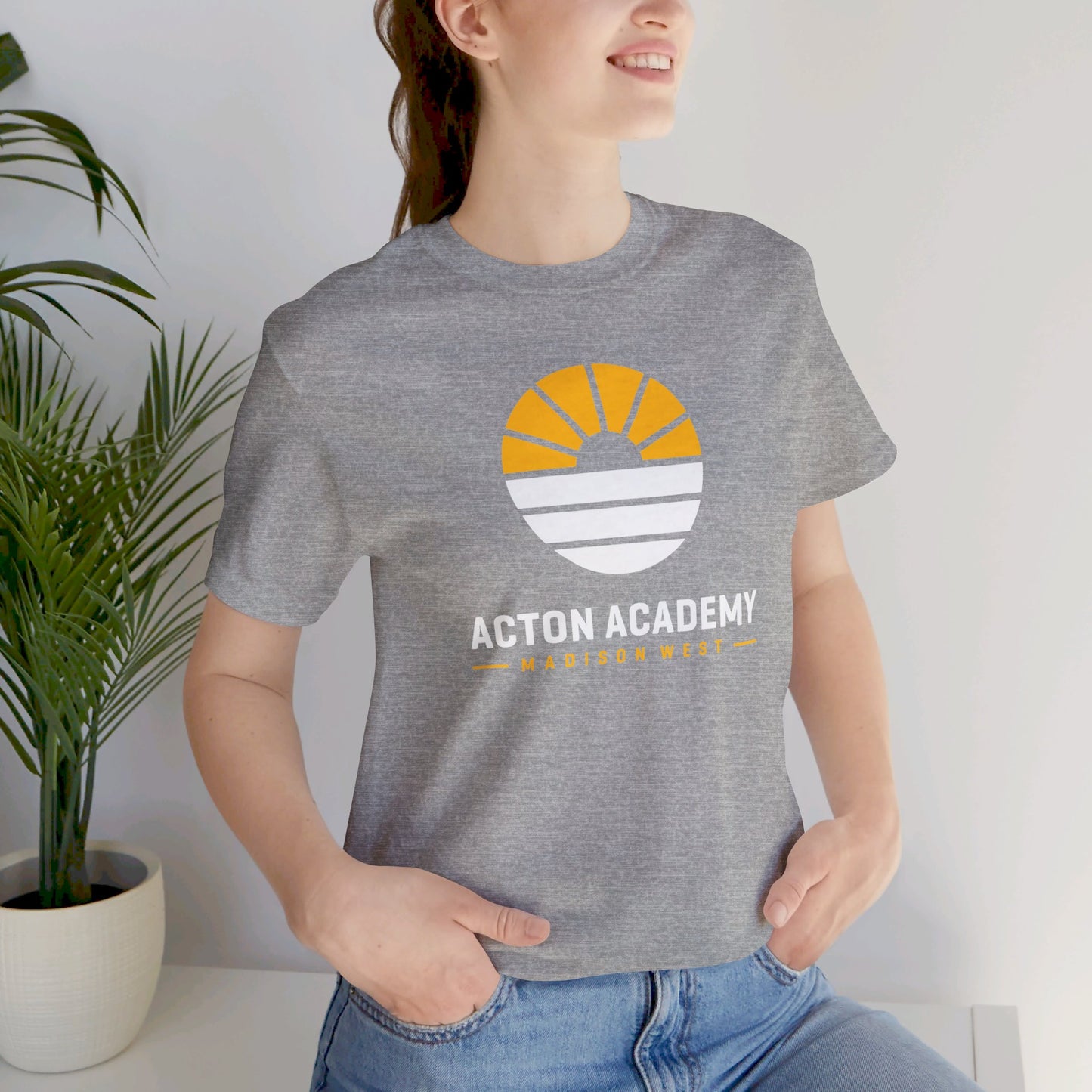 Acton Academy Madison West white/yellow logo Unisex Jersey Short Sleeve Tee