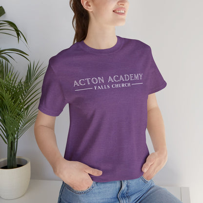 Acton Academy Falls Church White Logo Unisex Short Sleeve Tee