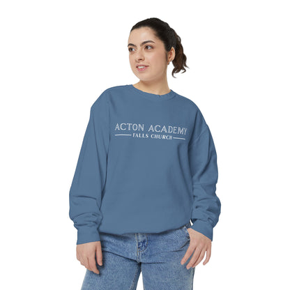 Acton Academy Falls Church White Logo Unisex Garment-Dyed Sweatshirt