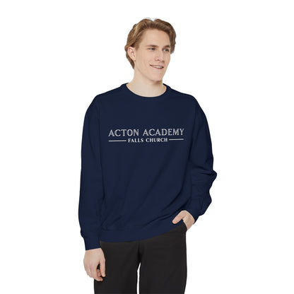 Acton Academy Falls Church White Logo Unisex Garment-Dyed Sweatshirt