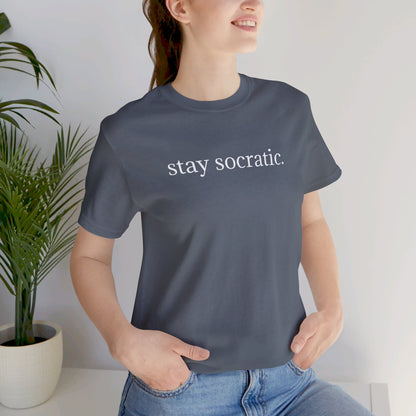 Stay Socratic Acton Madison West on back Unisex Jersey Short Sleeve Tee