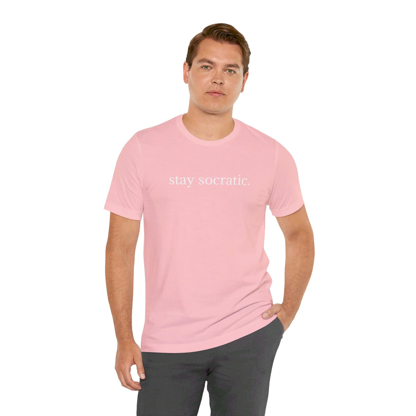 Stay Socratic Acton Madison West on back Unisex Jersey Short Sleeve Tee