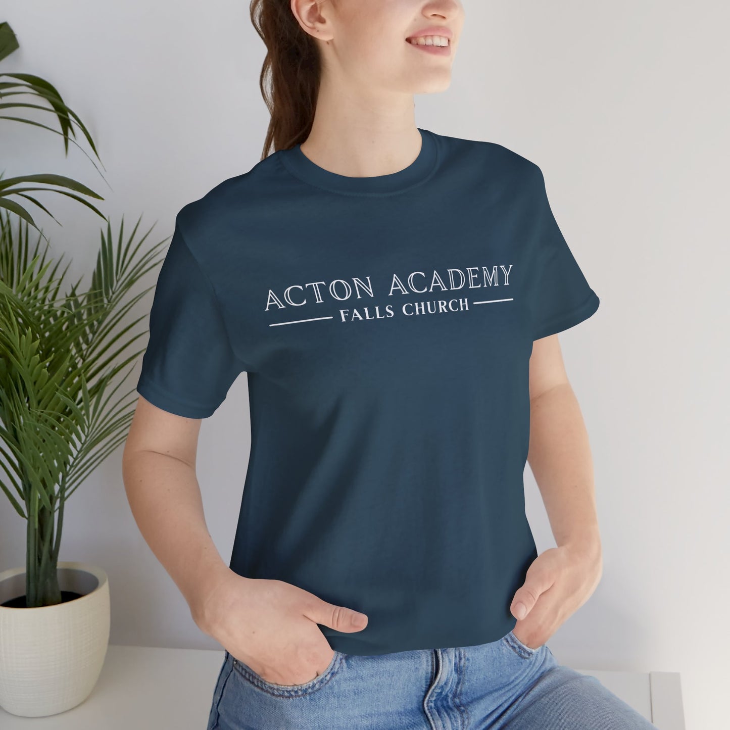 Acton Academy Falls Church White Logo Unisex Short Sleeve Tee
