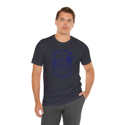 Hero's Journey Line Drawing with Acton Lakewood on back Unisex Jersey Short Sleeve Tee