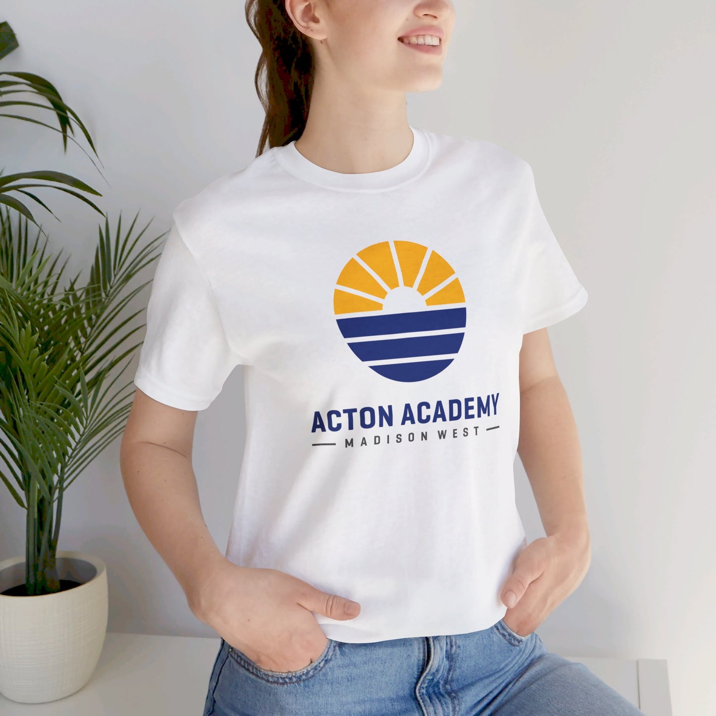 Acton Academy Madison West  blue/yellow Unisex Jersey Short Sleeve Tee