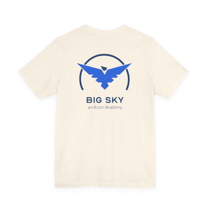 Hero's Journey Line Drawing with Big Sky on back Unisex Jersey Short Sleeve Tee