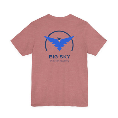 Hero's Journey Line Drawing with Big Sky on back Unisex Jersey Short Sleeve Tee